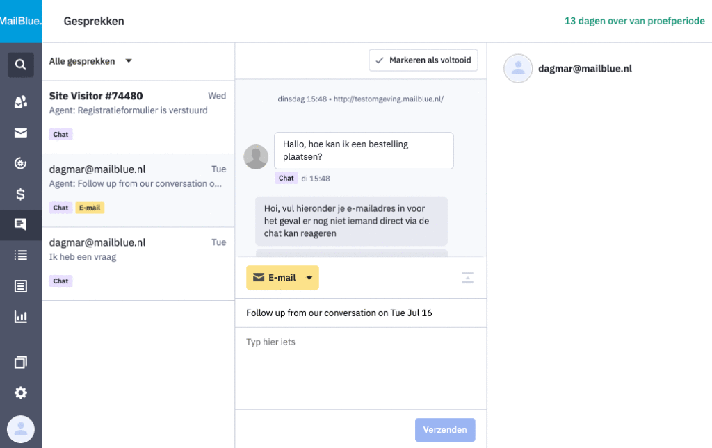 Met chatfunctie van MailBlue kom en blijf je in contact met je bezoekers. Verhoog je klantenservice met de chatfunctie van MailBlue