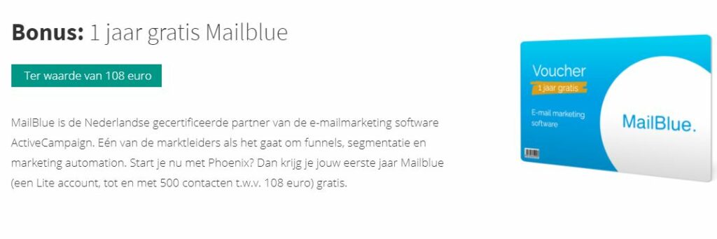 Phoenix Bonus: 1 jaar gratis email marketing software MailBlue