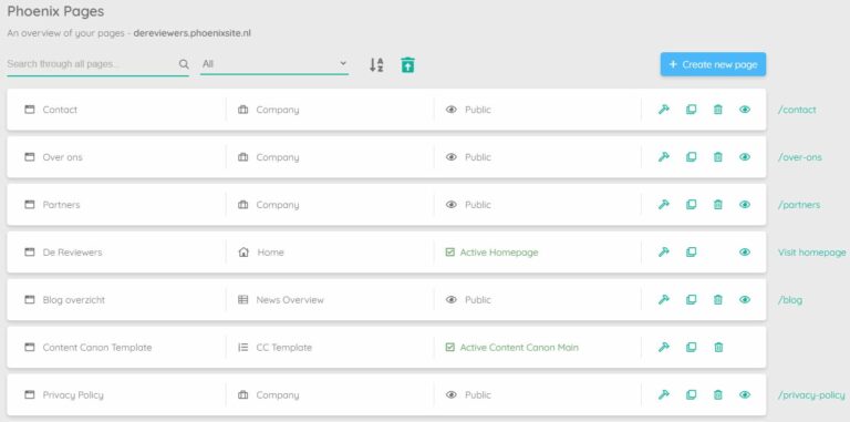 De Phoenix Pagebuilder - als je met Phoenix begint, dan staan er al een aantal pagina's voor je klaar - Review Phoenix