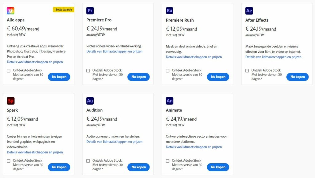 Adobe Premiere Pro CC prijzen