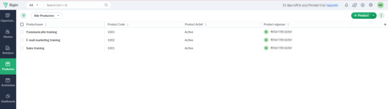 Bigin CRM Opportunity management - Producten beheren - Review Bigin CRM