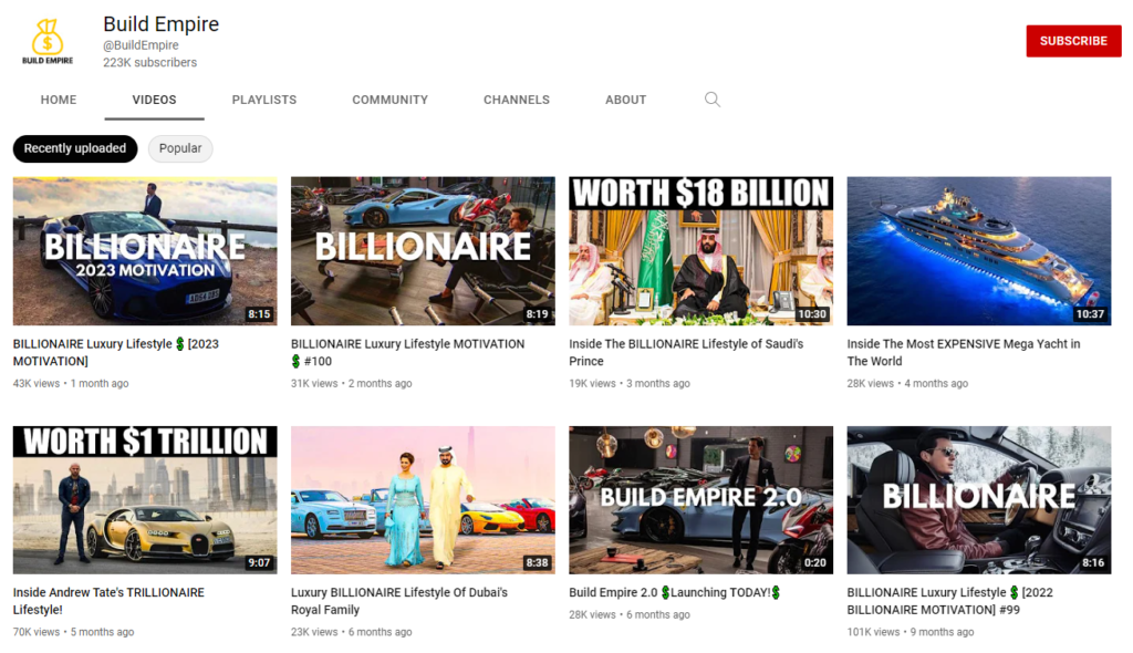 YouTube Cash Cow wat is het en kan je er geld mee verdienen - verdiensten YouTube Cash Cow kanaal - Build Empire