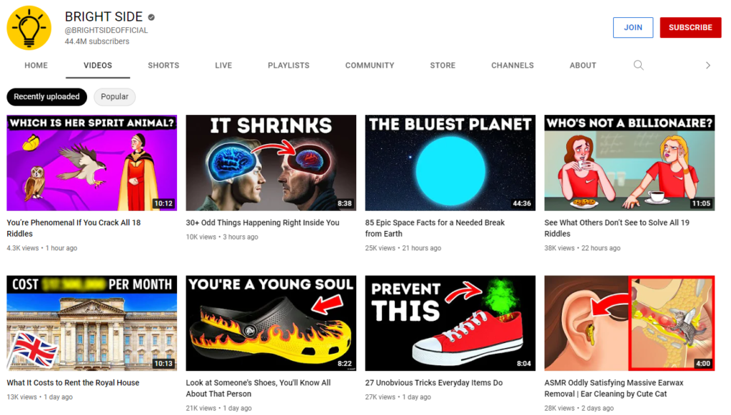 YouTube Cash Cow wat is het en kan je er geld mee verdienen - voorbeeld YouTube Cash Cow kanaal - Birght Side
