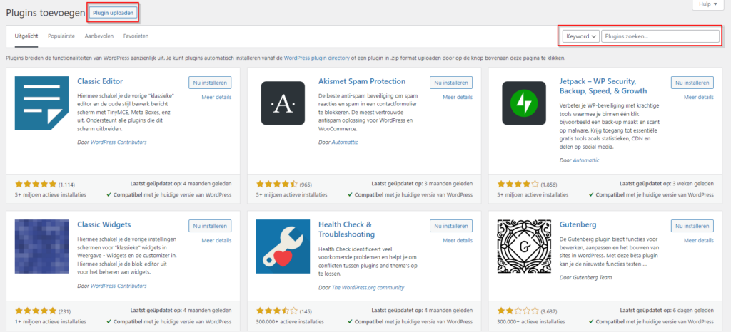 Een Wordpress plugin uploaden downloaden en installeren
