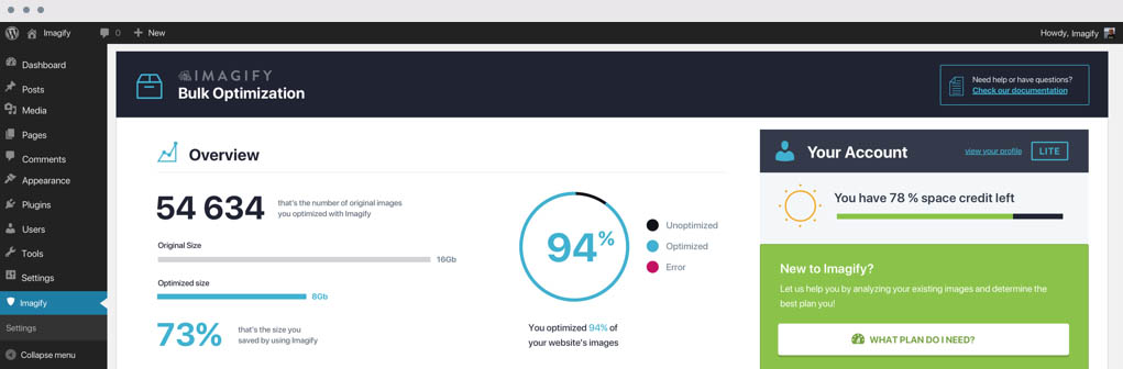 Imagify plugin - dashboard