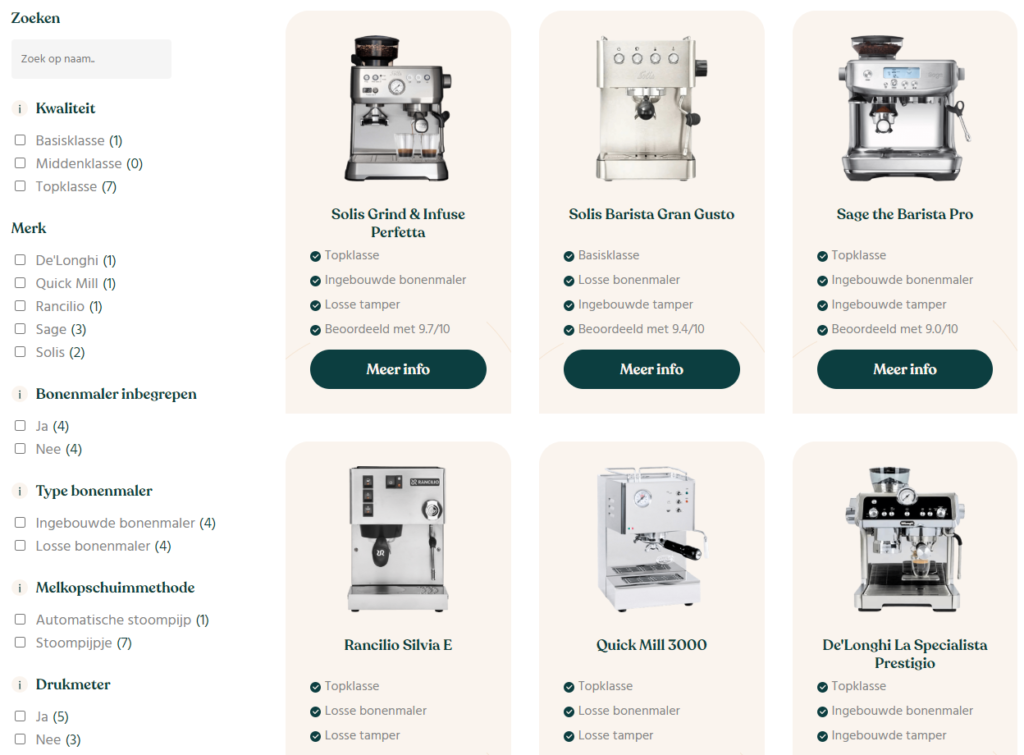 Affiliate website voorbeeld pistonkoffiemachien.nl